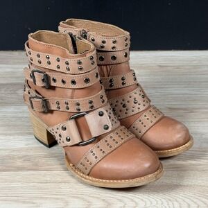 Freebird Slayer Bootie Womens Size 7 Brown Leather Heel Studded Side Zip Buckle